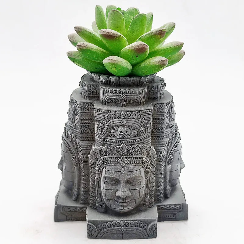 vase decoratif silicone gris motif floral cactus decoration maison art khmer statuettes faces sculptures