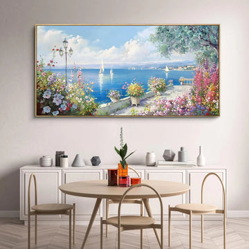 toile d'art paysage marin voiliers bleu ciel nuages salon chambre