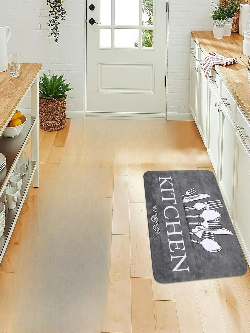 tapis non slip cuisine motif couverts gris moderne 40x120cm doux