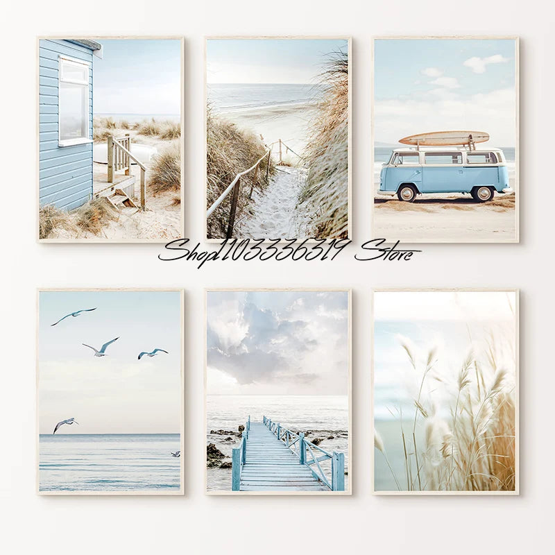 paysage marin plage océan boho art aquarelle tableau decor maison vertical sans cadre