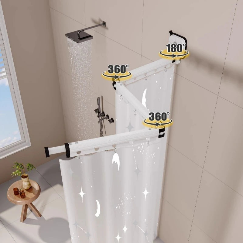 rideau douche moderne blanc étoiles lunes clips magnétiques respectueux environnement sans adhésif étanche
