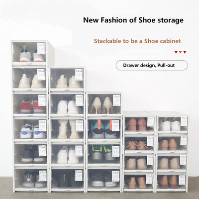 Boîte de rangement chaussures empilable transparente avec tiroir coulissant