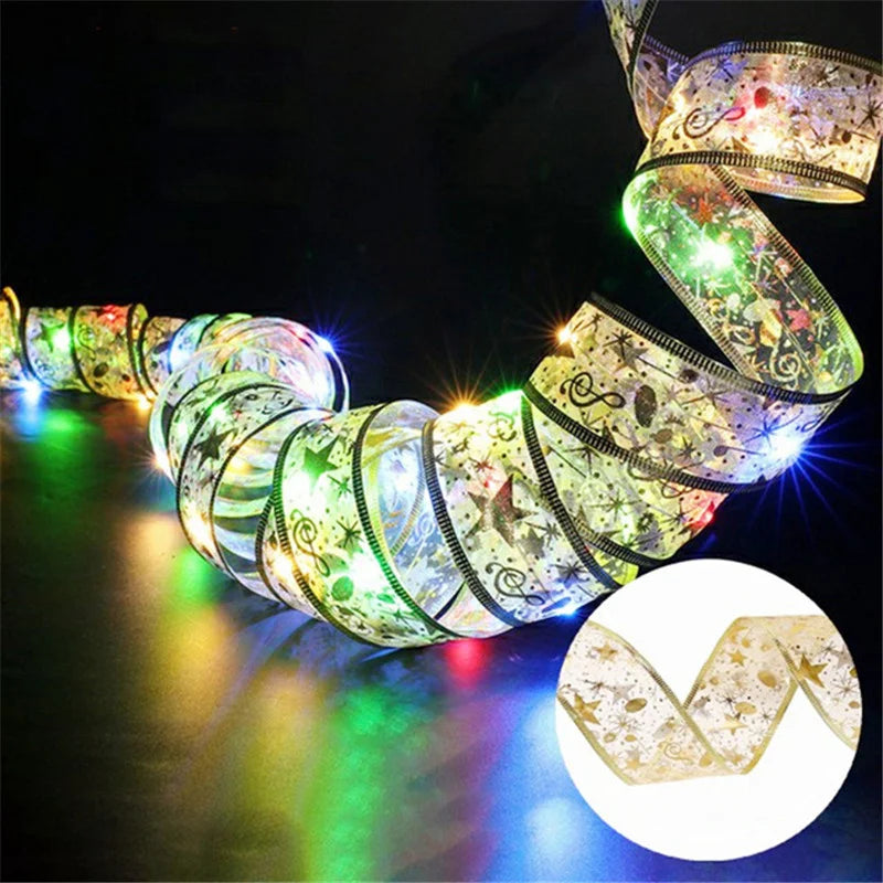 ruban lumineux multicolore étoiles dorées adhésif festif transparent vacances batteries sèches 4.5v