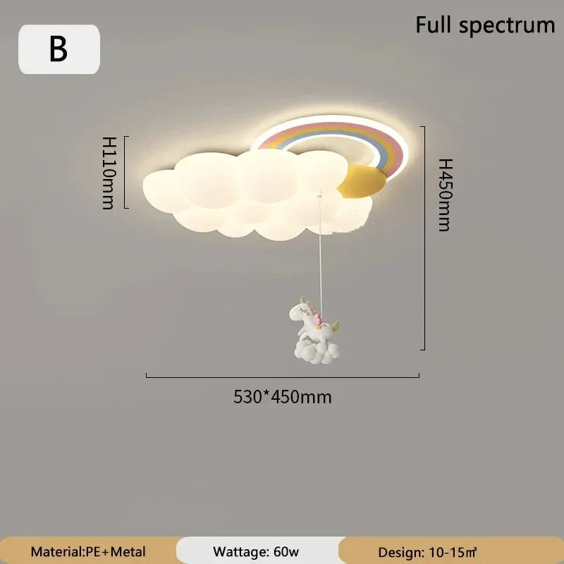 lampe suspendue moderne enfantine nuage arc ciel blanc jaune licorne cordon fixe chambre enfants