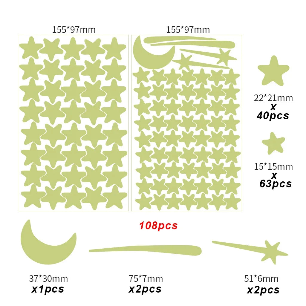 stickers muraux lumineux étoiles lune vert fluo moderne adhésifs chambre enfants 10 feuilles lune