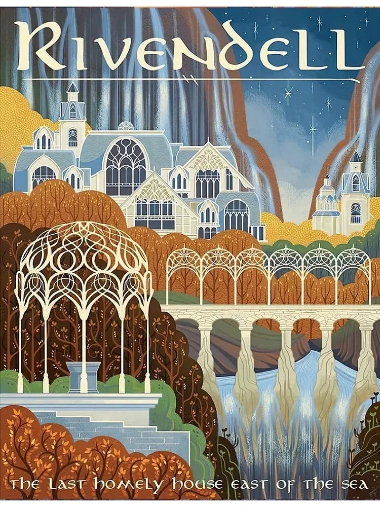 affiche voyage rétro abstraite château mordor paysage fantasy toile huile sans cadre
