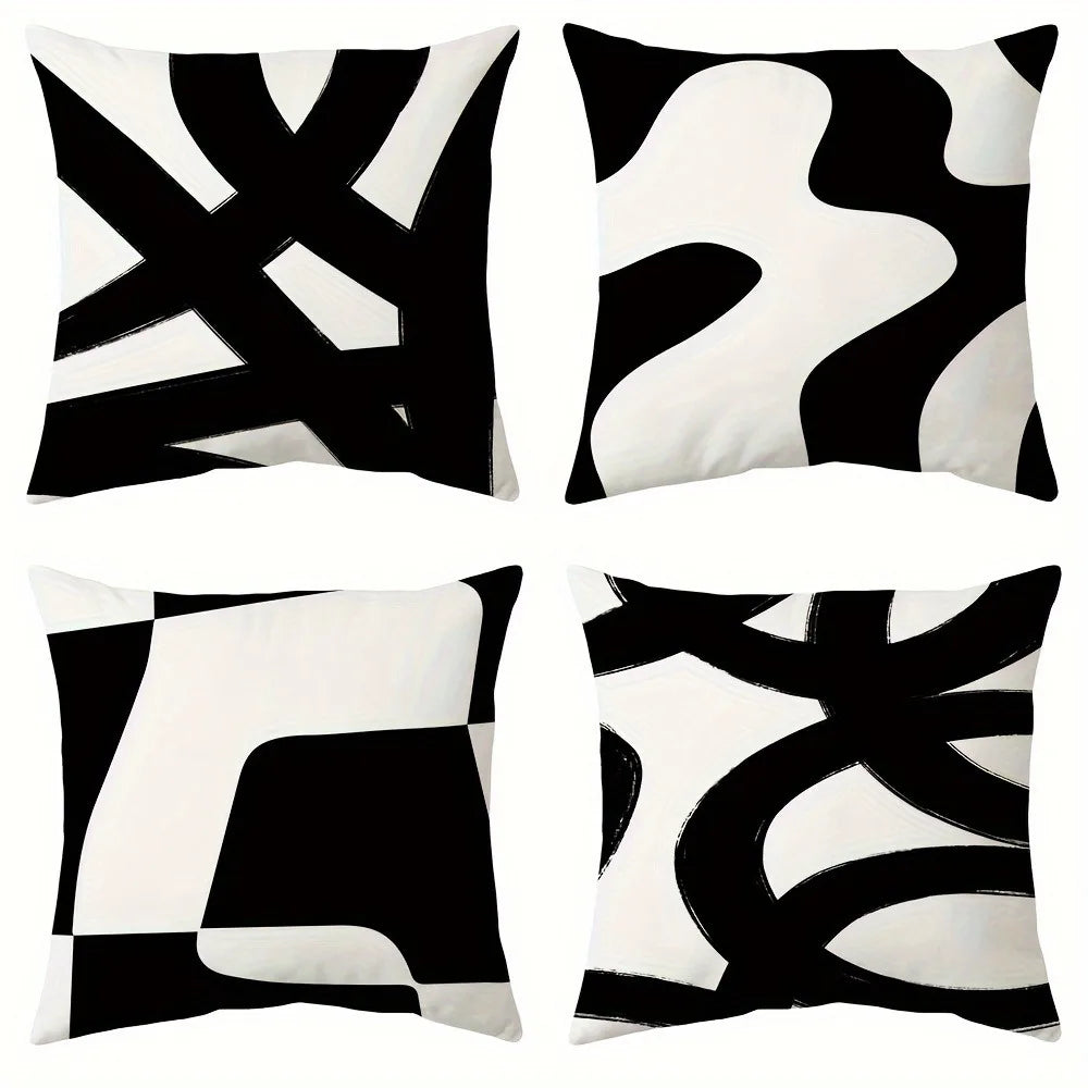 taies d'oreiller imprimées motif abstrait noir blanc contemporaines 45x45cm opaques maison hospitalière