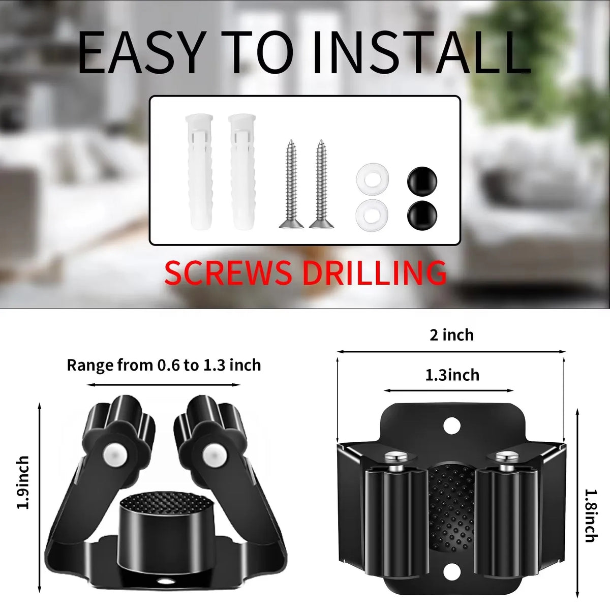 support mural balai anti dérapant acier inoxydable moderne salle bain clips noir argenté respectueux