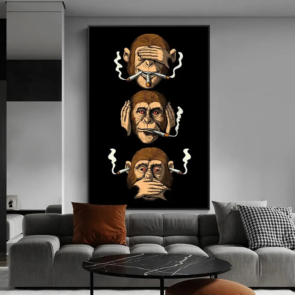 tableau abstrait singe fumant moderne pop art animal compagnie toile imprimée décoration maison salon