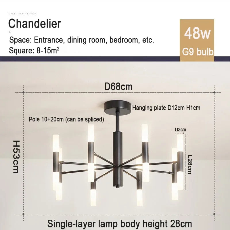 Suspension lumineuse moderne or structure géométrique tubes lumineux fixation crochet éclairage led chambre salon