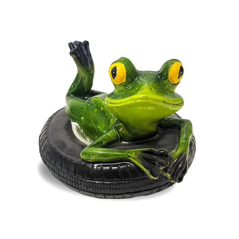 statuette grenouille peinte résine chapeau sorcière verte rouge bleue points noirs contemporaine extérieure ornement