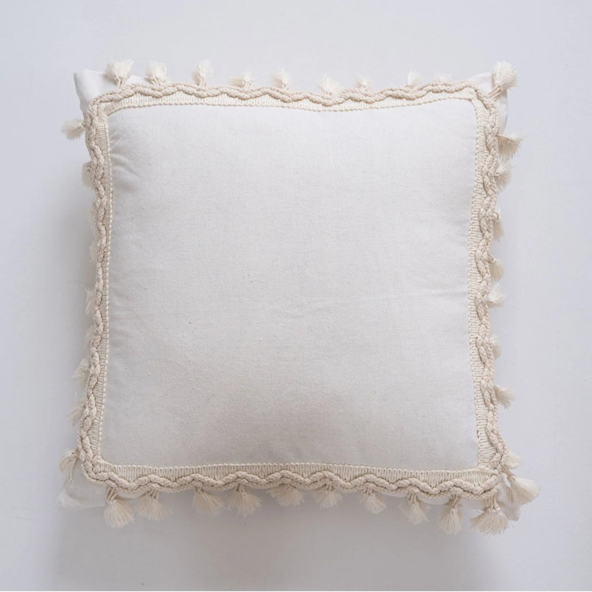 coussin carré bohème franges blanches beige décor maison tissu polyester simple 60x60cm