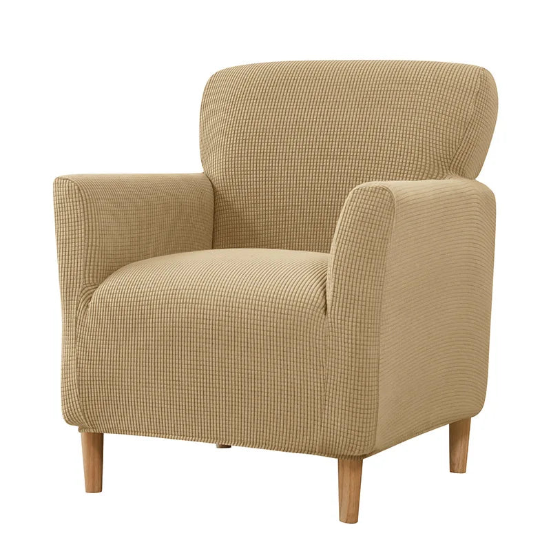 housse fauteuil jacquard carreaux moderne bleu beige gris extensible adhésif