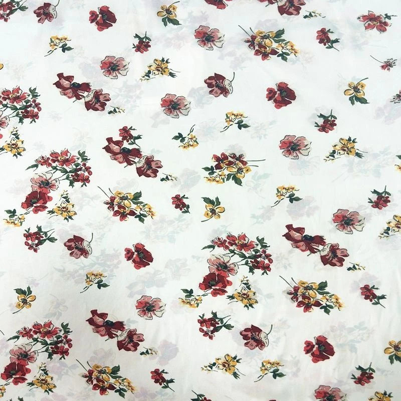 tissu imprimé floral blanc motifs colorés classique polyester 150cm large frais léger