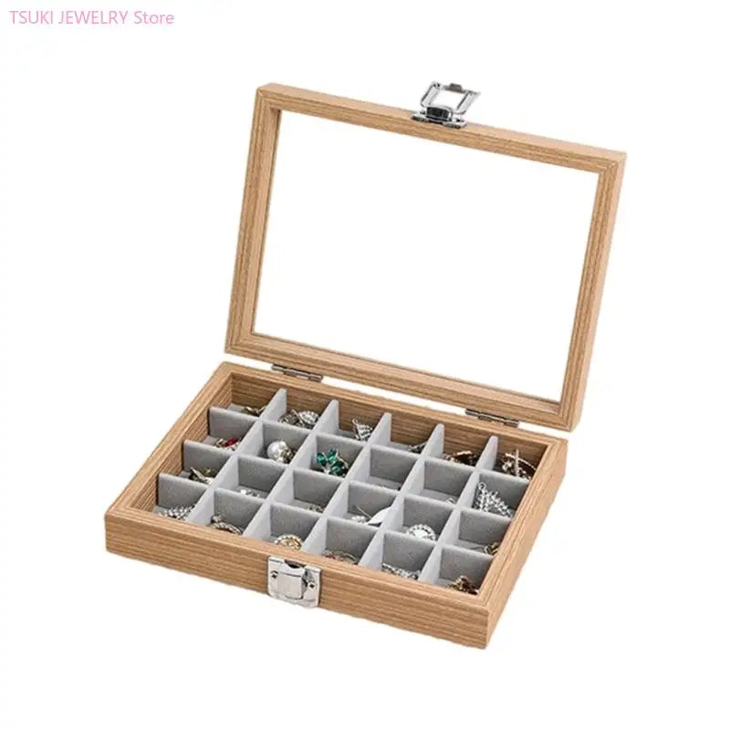 boîte bijoux bois naturel moderne cadenas 20cm 15cm 15cm rangement bagues boucles d'oreilles gris