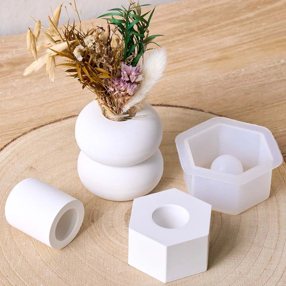 vases silicone blanc rose jaune bleu vert modernes minimalistes hexagonaux rondels hand made