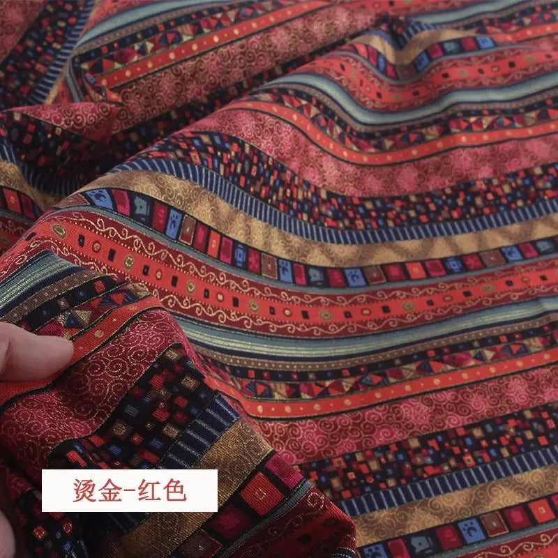 tissu coton lin motifs géométriques ethniques rouge bleu printemps automne hiver mariage fêtes traditionnel