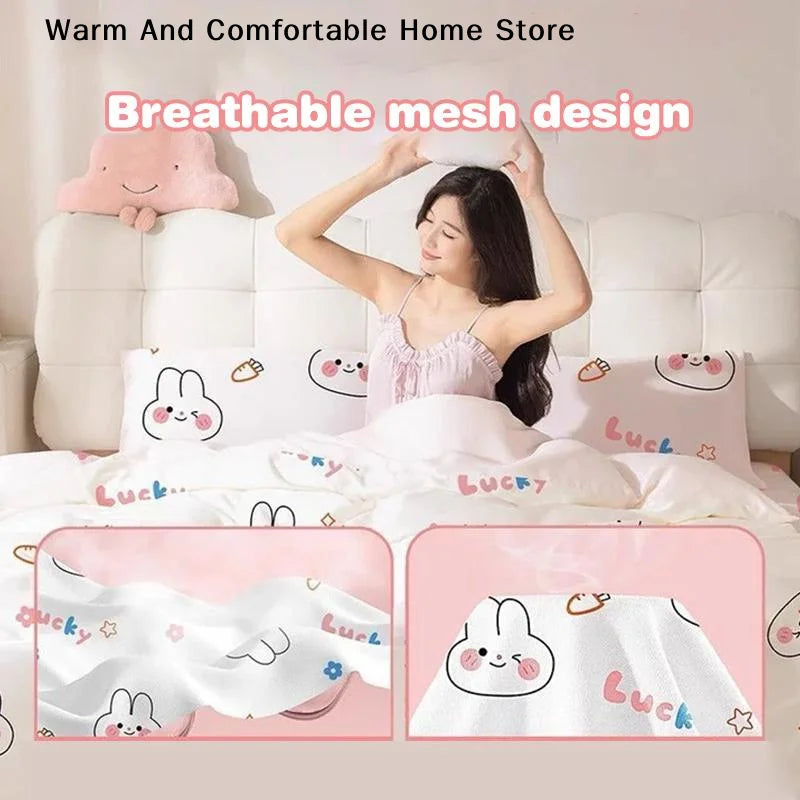 ensemble literie jetable blanc lapins nuages lucky drap plat taies oreiller opaque