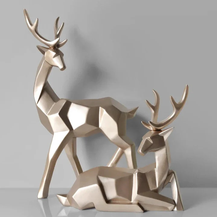 statuette cerf doré noir bleu blanc géométrique moderne ornement porte bonheur décoration intérieure transparent