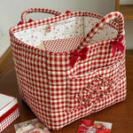 panier tissu carreaux rouge blanc vintage poignées détachables rangement multiple chambre enfant