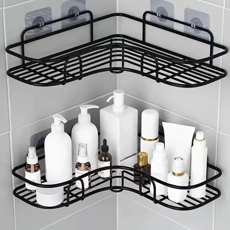 étagère d'angle moderne noir blanche grille métallique imperméable clips adhésifs bouteilles flacons verres salon