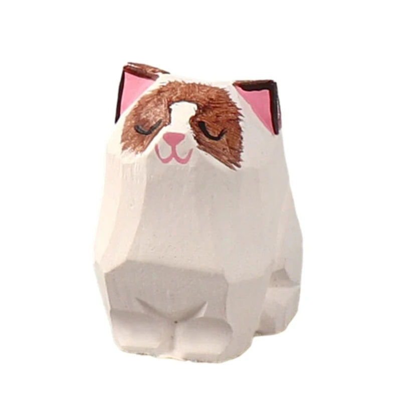 statue animale bois figurine bleu rose motif floral minimaliste yeux stylisés petite deco