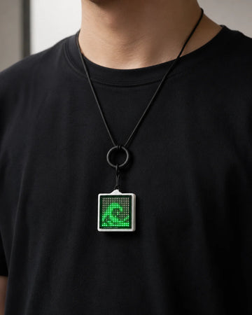pendentif lumineux led écran fluide noir moderne technologie secoue interactif ambiance cadeau sac collier