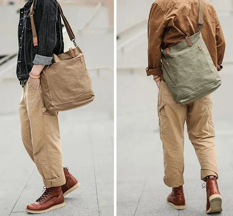 sac main vert olive toile douce fermeture éclair casual unisexe polyvalent texture tissée casual
