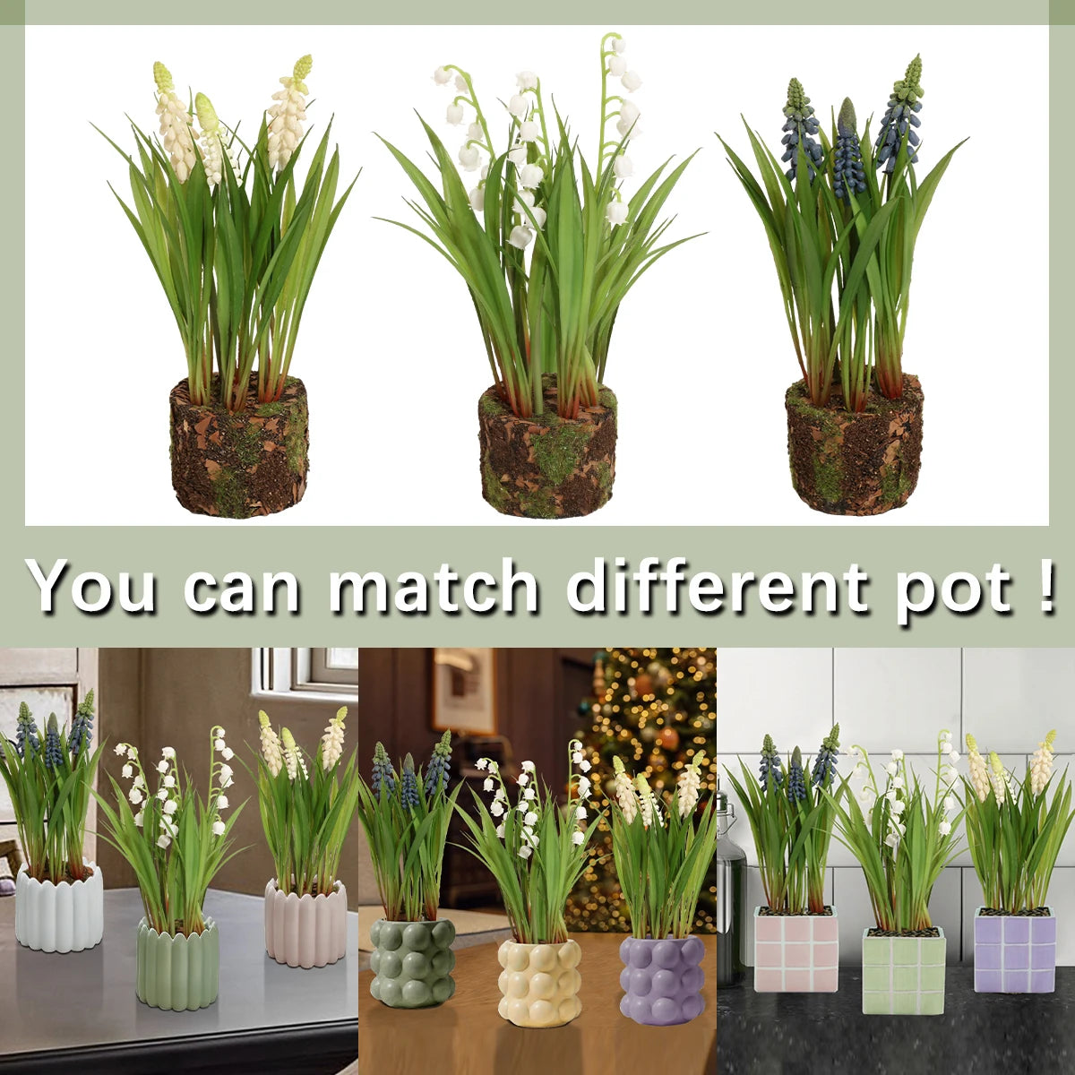 Fleur artificielle muguet en pot saphir profond