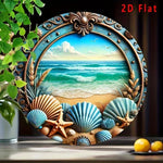 cadre mural vintage océan coucher soleil bleu gris marron bordure métallique vieillie 20x20cm