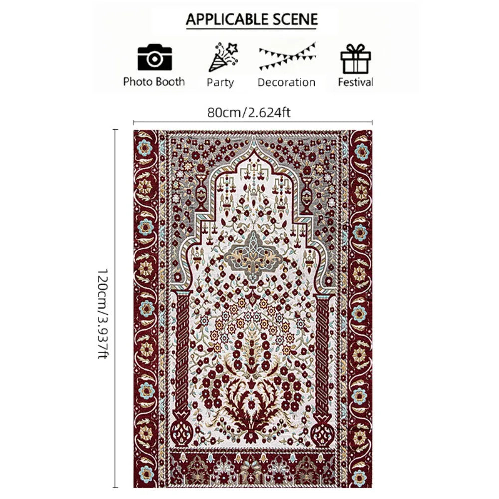 tapis prière islamique ornements géométriques motifs floraux calligraphie arabe polyester antidérapant voyage intérieur