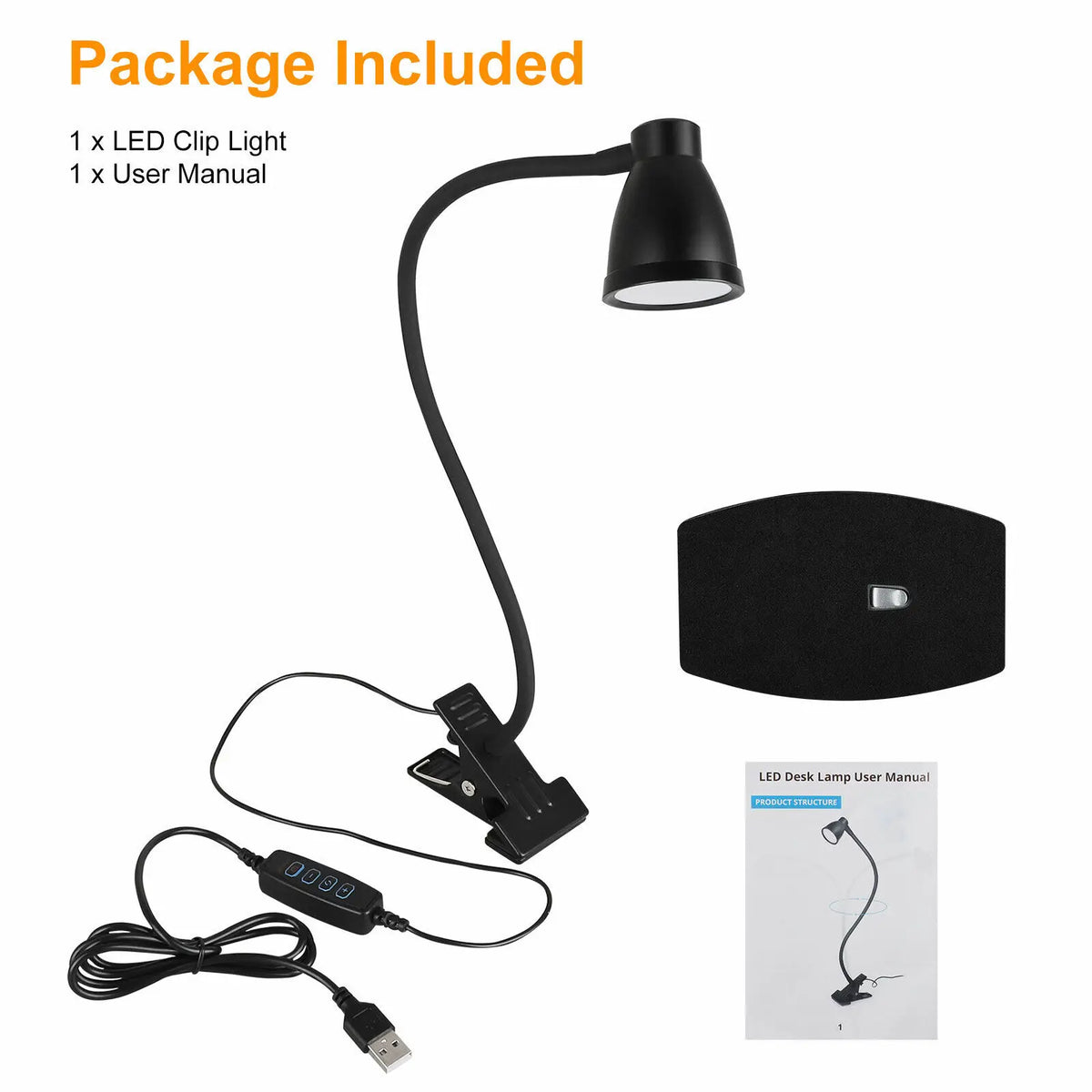 lampe led pince noire réglable col cygne moderne chevet placard
