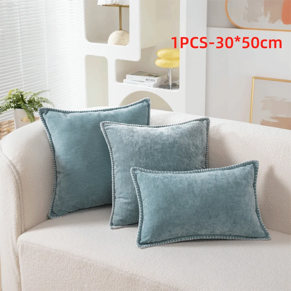 taies d'oreiller velours côtelé couleurs unies chic bordures décoratives polyester dimensions 30x50cm 45x45cm