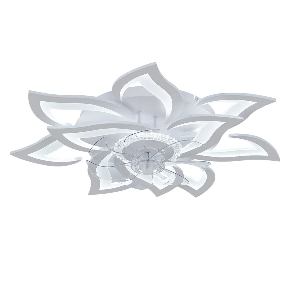 ventilateur led intelligent moderne télécommande blanc fleur lotus 77x77cm
