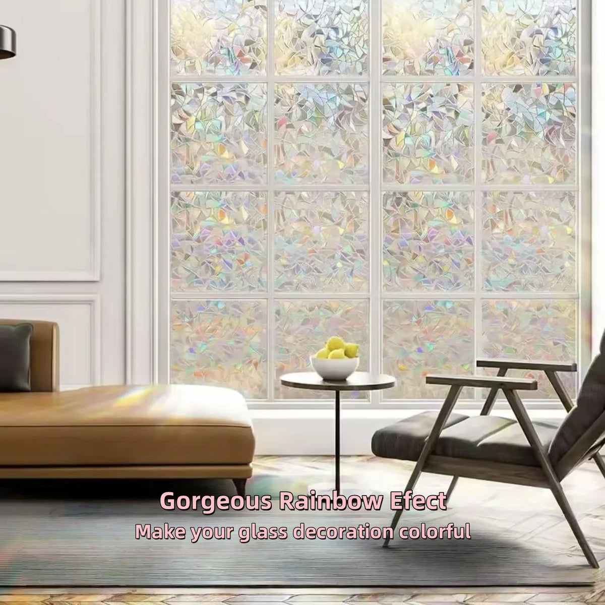 film décoratif fenêtre transparent motif arc ciel triangles losanges relief moderne uv isolation thermique