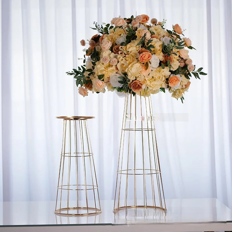 vases métal doré moderne structure maille support floral conique 60cm 80cm haute qualité décoration