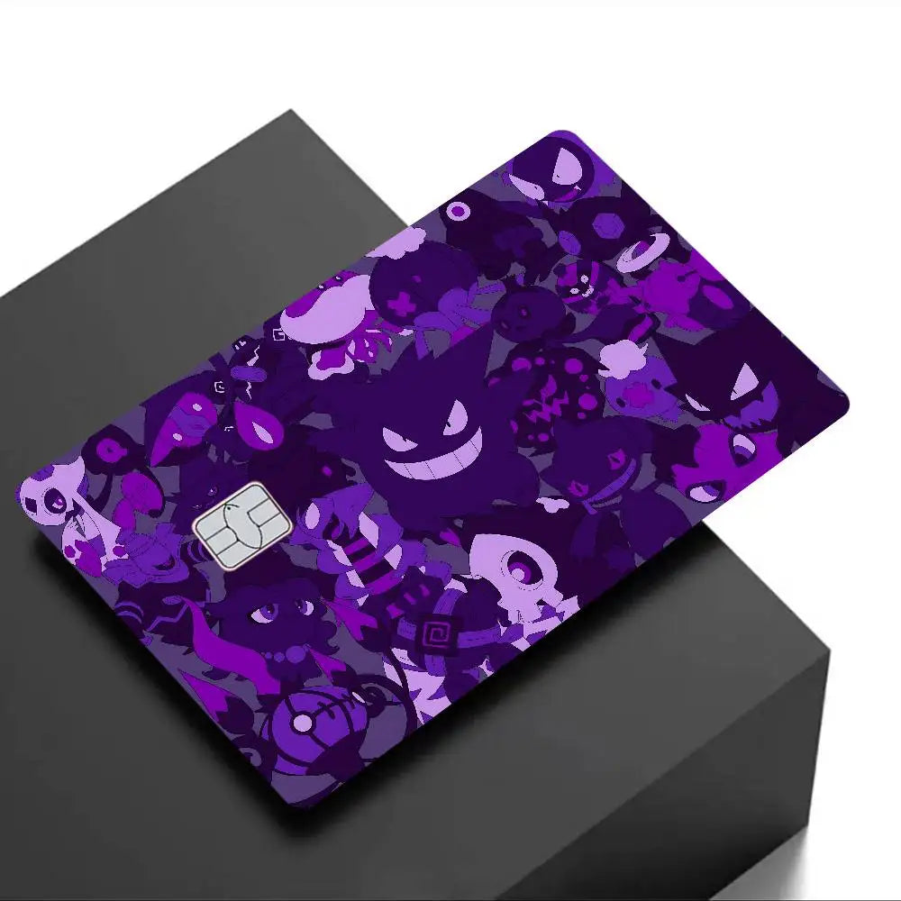 autocollants carte crédit dessin animé gengars monstres noirs violets yeux rouges nuages lunes motifs