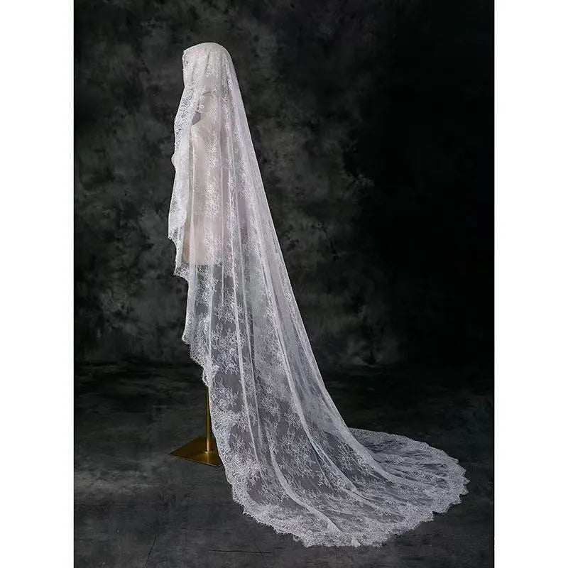 voile mariée longue dentelle blanche classique opacité épaules femme adulte deux couches bord coupé