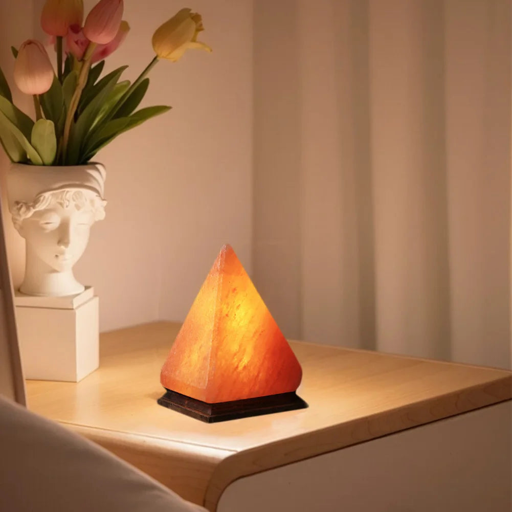 lampe sel himalaya veilleuse led moderne minimaliste orange jaune noir granuleux chambre coucher ambiance