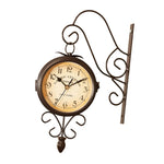 horloge murale double face horaire arabe métal marron rétro vintage decoration mur silencieuse industriel