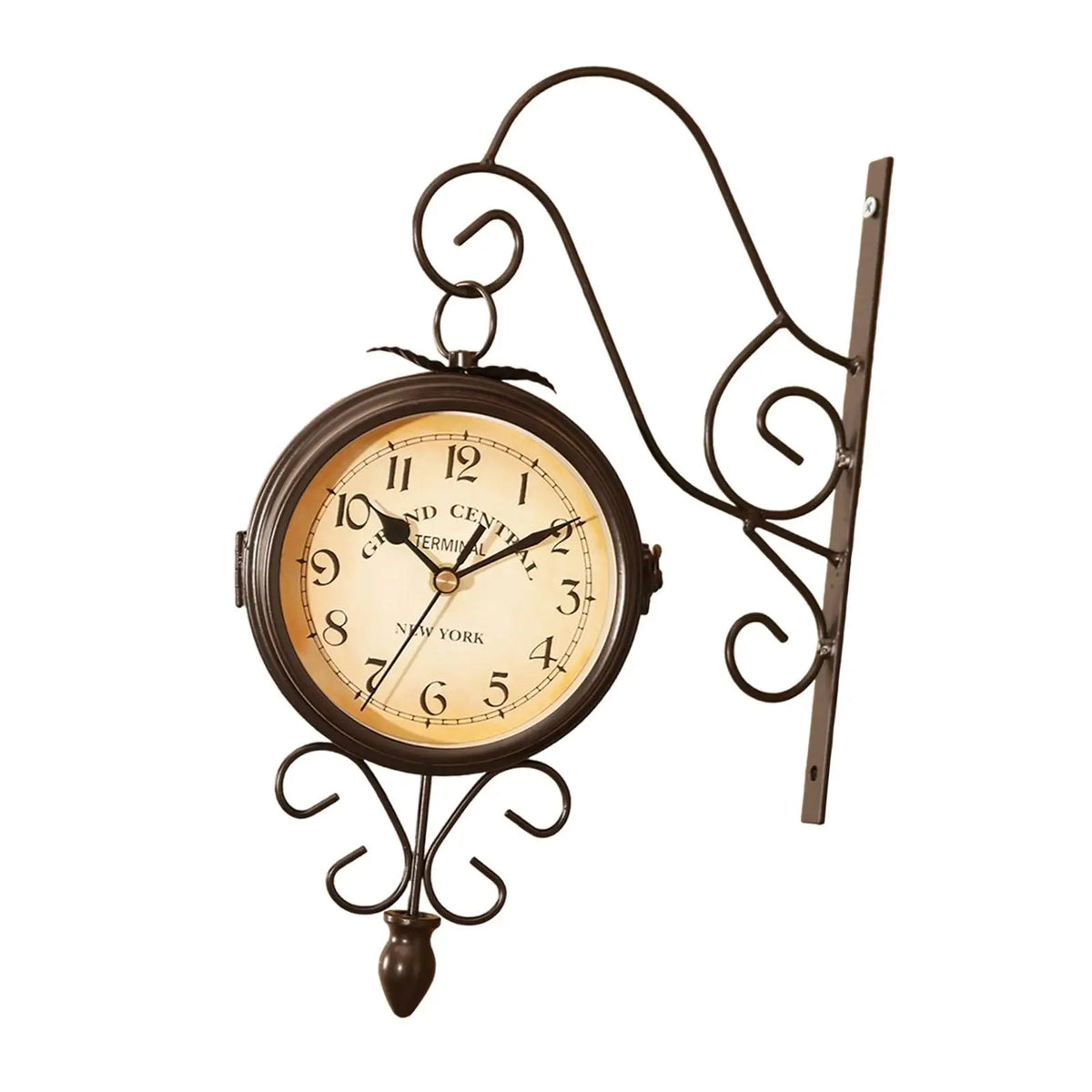 horloge murale double face horaire arabe métal marron rétro vintage decoration mur silencieuse industriel