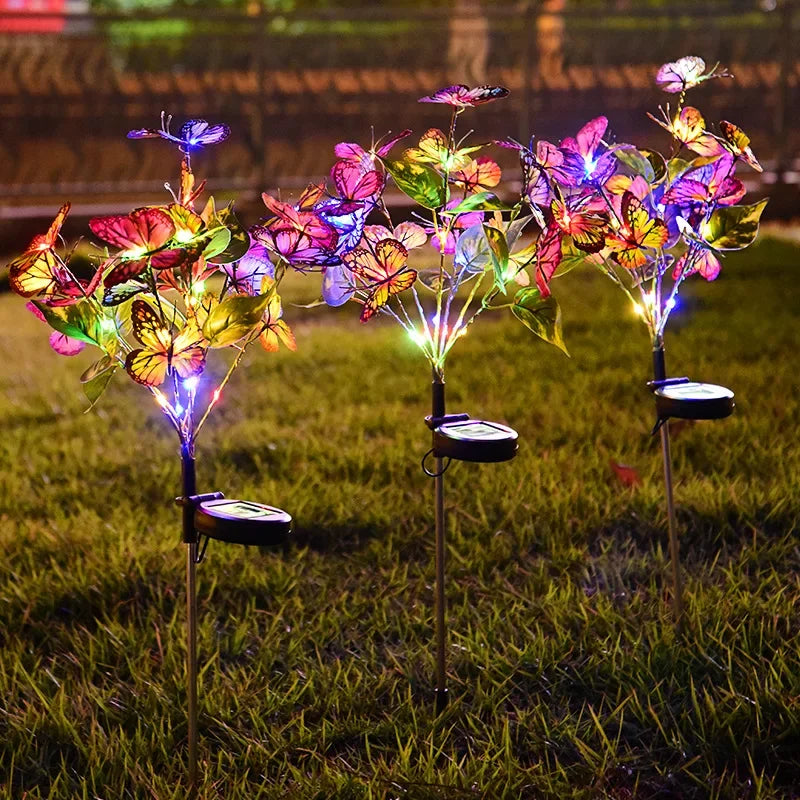 lampe solaire décorative papillons fleurs multicolore moderne extérieur jardin camping festivité mariage
