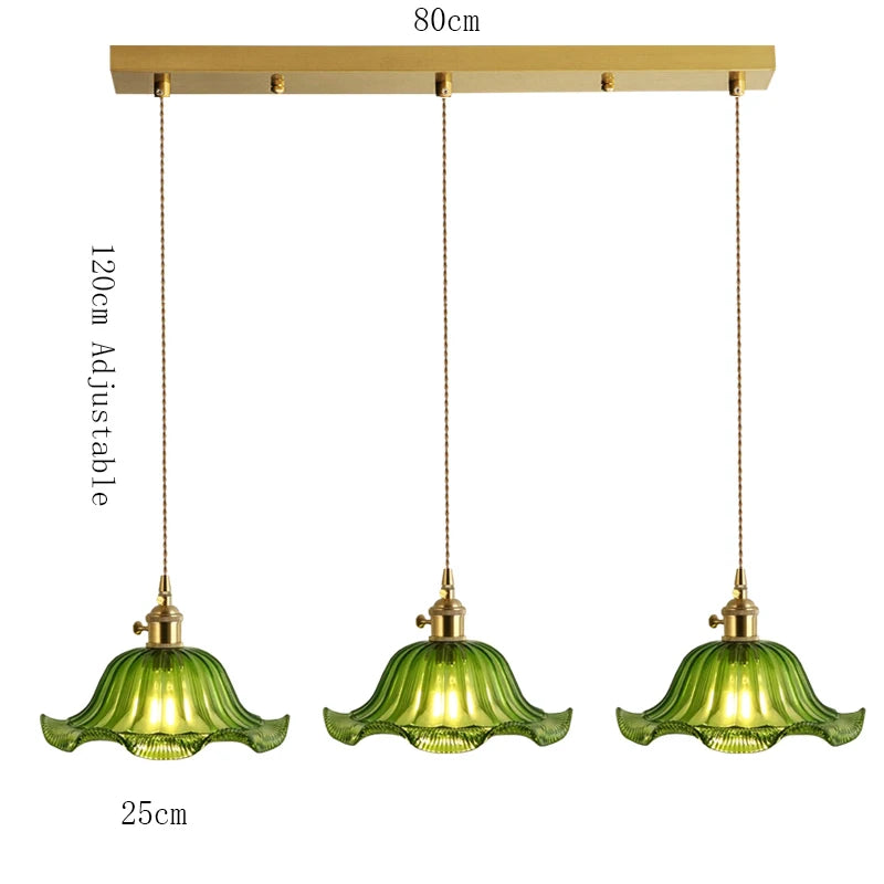 suspension lumineuse vintage vert doré motifs géométriques ampoules câbles chaînes métal