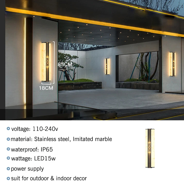 applique murale led marbre ornement doré or noir contemporaine élégante ip65 extérieur véranda