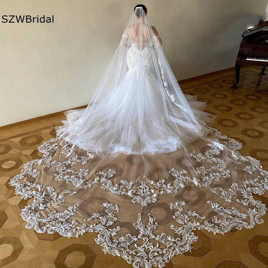 voile mariée cathédrale broderie florale robe mariée classique coton élasthanne blanc accessoires mariage