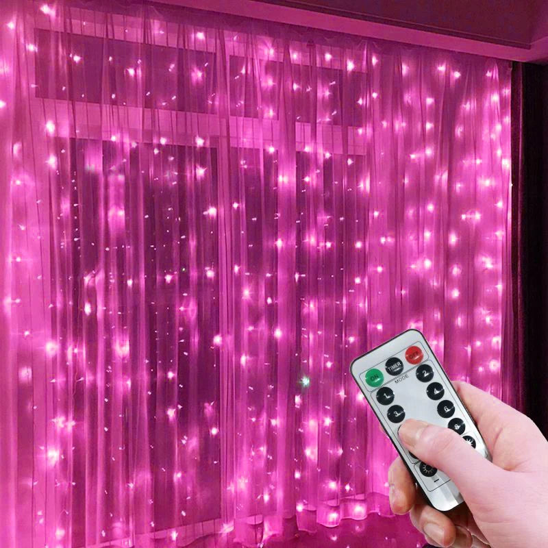 rideau lumineux led rose multicolore étoiles moderne 3m 1m télécommande