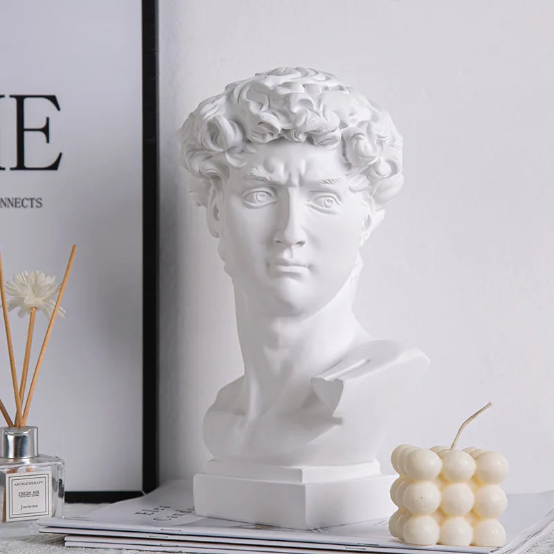 statue résine david tête buste moderne blanc noir multicolore styled sculptural