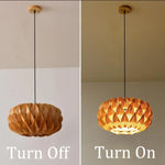 lampe suspendue moderne bois feuilles ouvertes organique câble noir interrupteur
