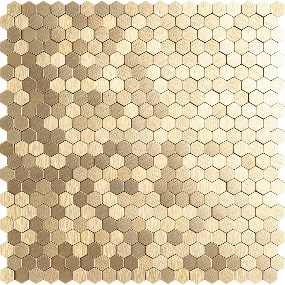 mosaïque murale 3d hexagonale métallique brossée moderne minimaliste vert marron gris beige autoadhésive