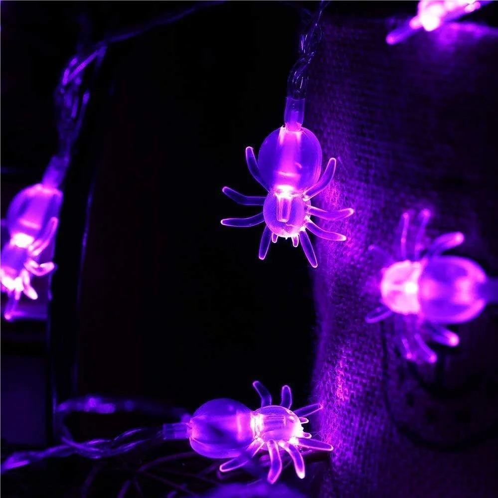 Guirlande Arachnides Violette Halloween Batterie LED Murale Décoration Fête Maison Hantée Élégante